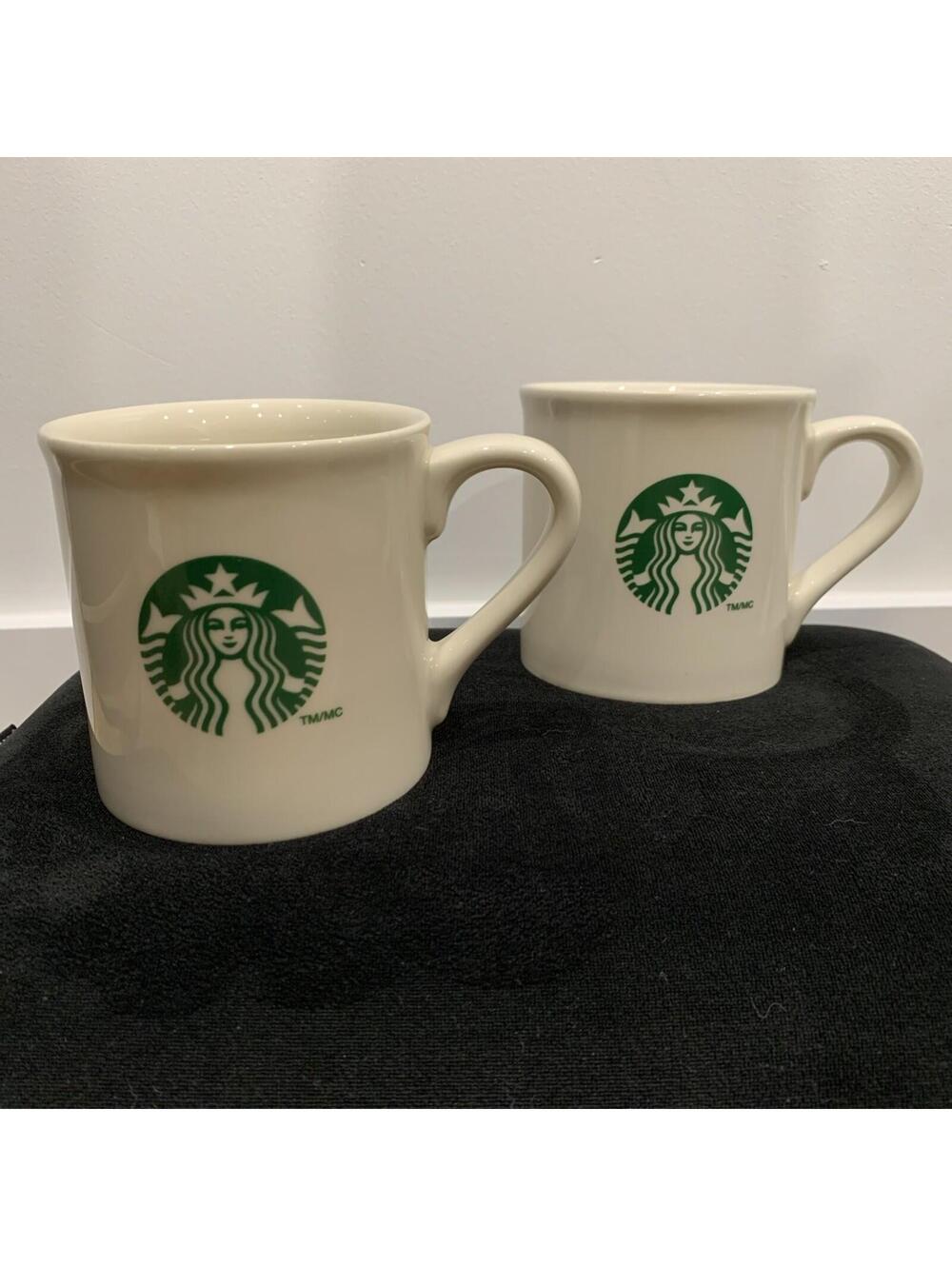 Starbucks Coffee Cup Mug Ceramic Green Mermaid Logo 2013 14oz Lot of 2
